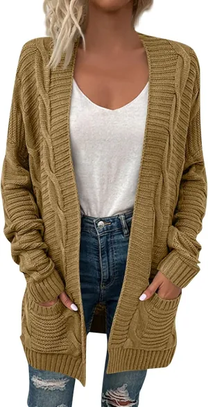 HXHYQKP Chunky Knit Cardigans for Women Cable Knit Long Sleeve Open Front Cardigan Cardigan Sweaters Cover Up