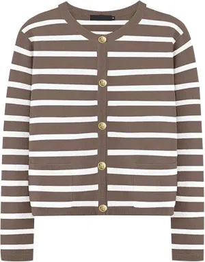 iLH Cardigan Sweaters for Women 2024 Fall Dressy Elegant Button Down Knitted Tops Casual Striped Color Block Shirt