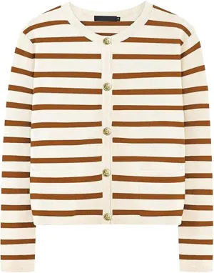 iLH Cardigan Sweaters for Women 2024 Fall Dressy Elegant Button Down Knitted Tops Casual Striped Color Block Shirt
