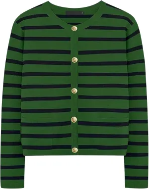 iLH Cardigan Sweaters for Women 2024 Fall Dressy Elegant Button Down Knitted Tops Casual Striped Color Block Shirt