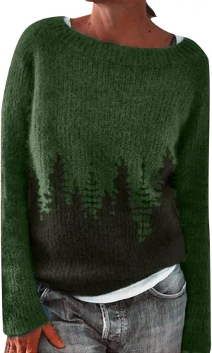 iLH Fair Isle Knitted Sweaters for Women Vintage Long Sleeve Crewneck Sweater Oversize Pullover Tops for Fall Winter