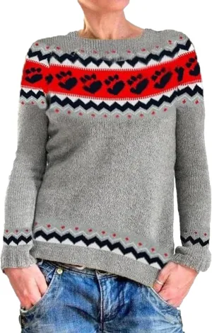 iLH Women's Fair Isle Knitted Sweater Vintage Long Sleeve Crewneck Sweaters Oversize Pullover Tops for Fall Winter