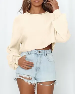 Imily Bela Cropped Sweaters for Women Lantern Long Sleeve Crop Top Slouchy Trendy Loose Crewneck Pullover Sweater