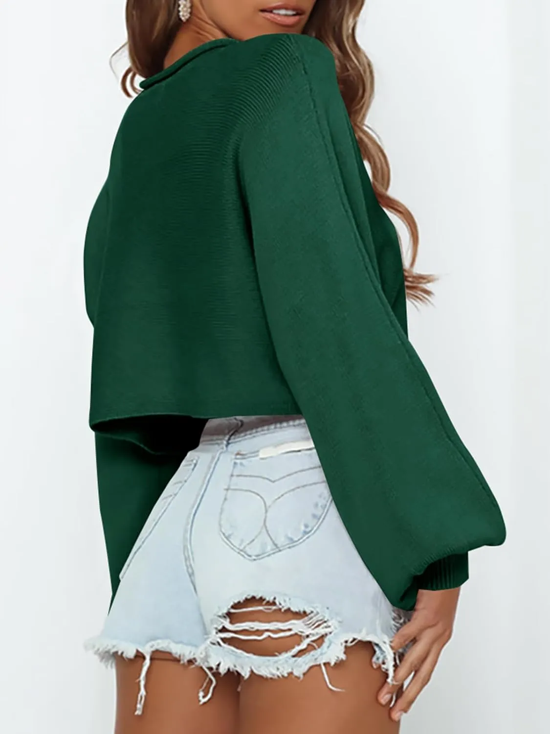 Imily Bela Cropped Sweaters for Women Lantern Long Sleeve Crop Top Slouchy Trendy Loose Crewneck Pullover Sweater