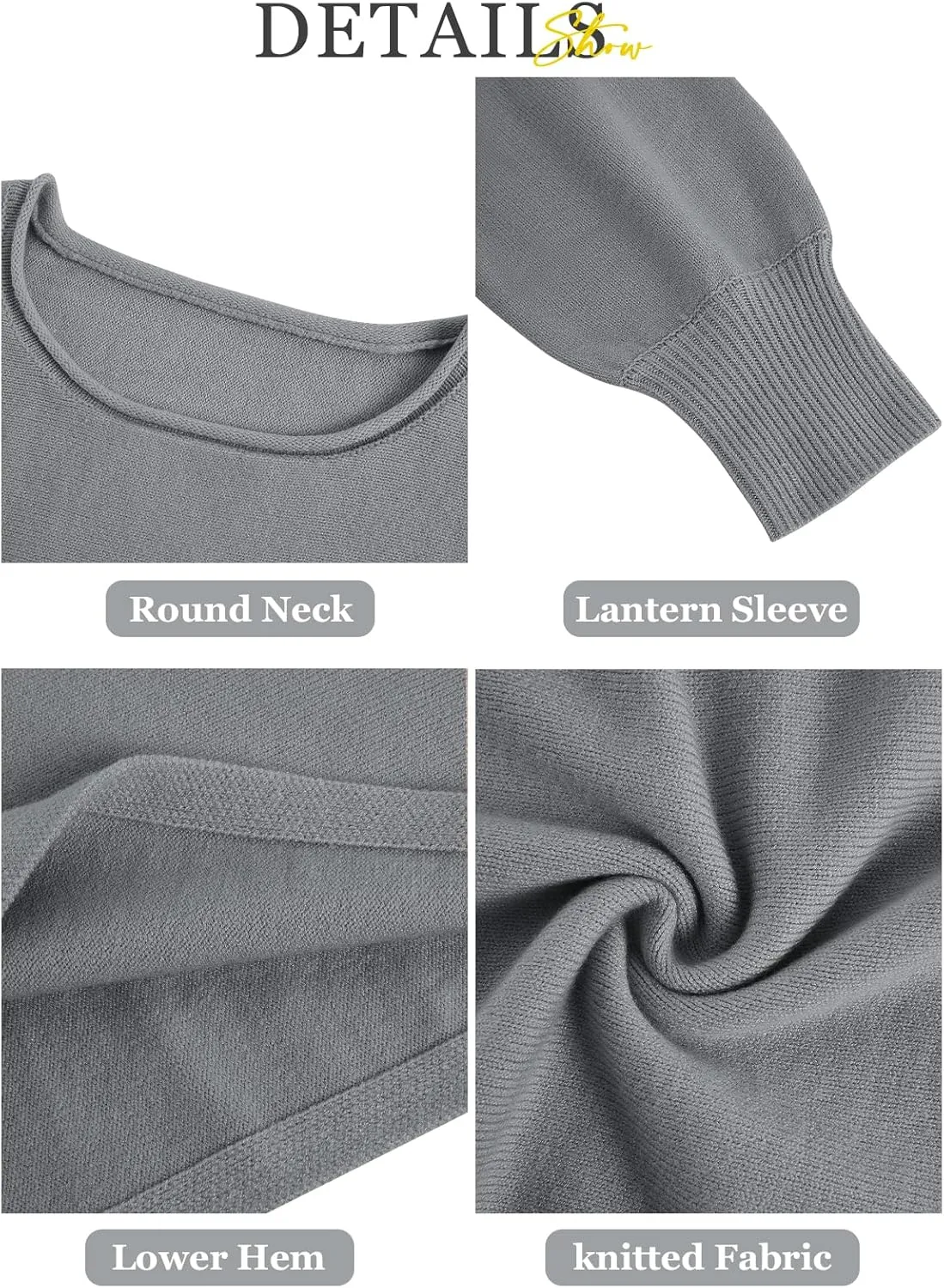 Imily Bela Cropped Sweaters for Women Lantern Long Sleeve Crop Top Slouchy Trendy Loose Crewneck Pullover Sweater