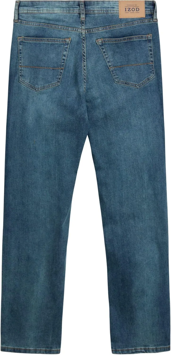 IZOD Men's Relaxed Fit Jeans - Comfortable Stretch Casual Pull On Denim Jeans for Men - Expanded Leg Men's Fashion Pants