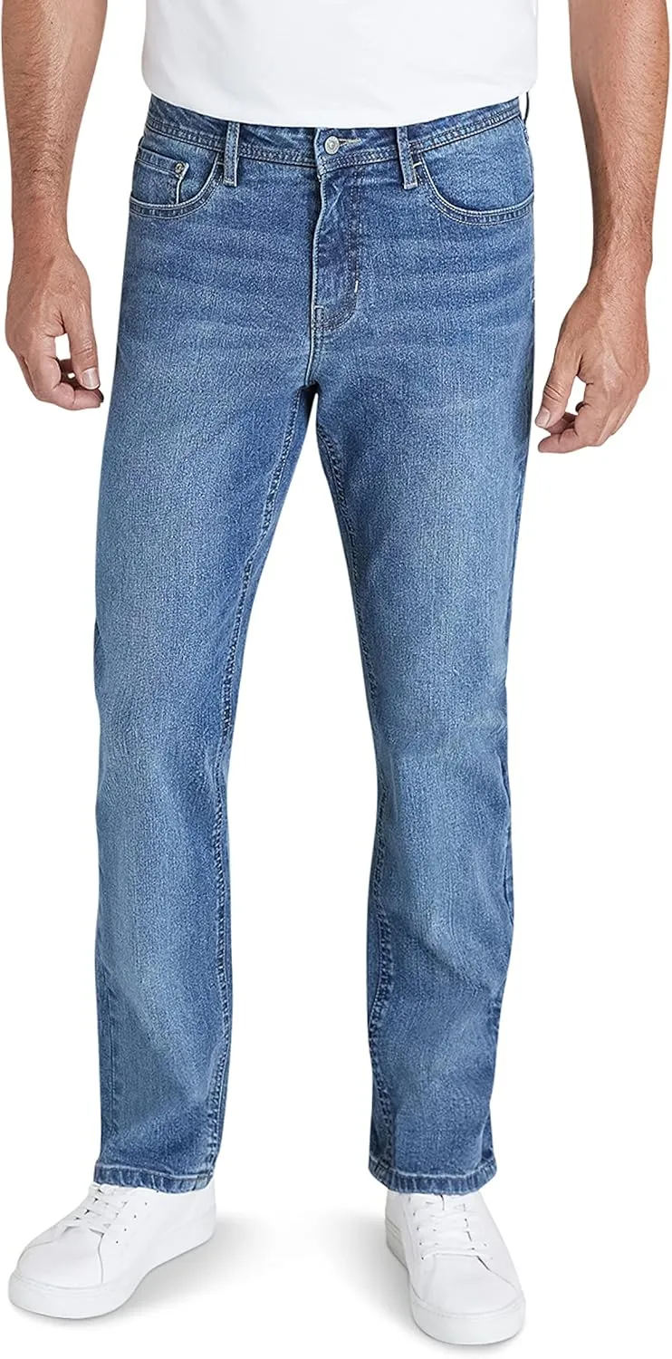 IZOD Men's Relaxed Fit Jeans - Comfortable Stretch Casual Pull On Denim Jeans for Men - Expanded Leg Men's Fashion Pants