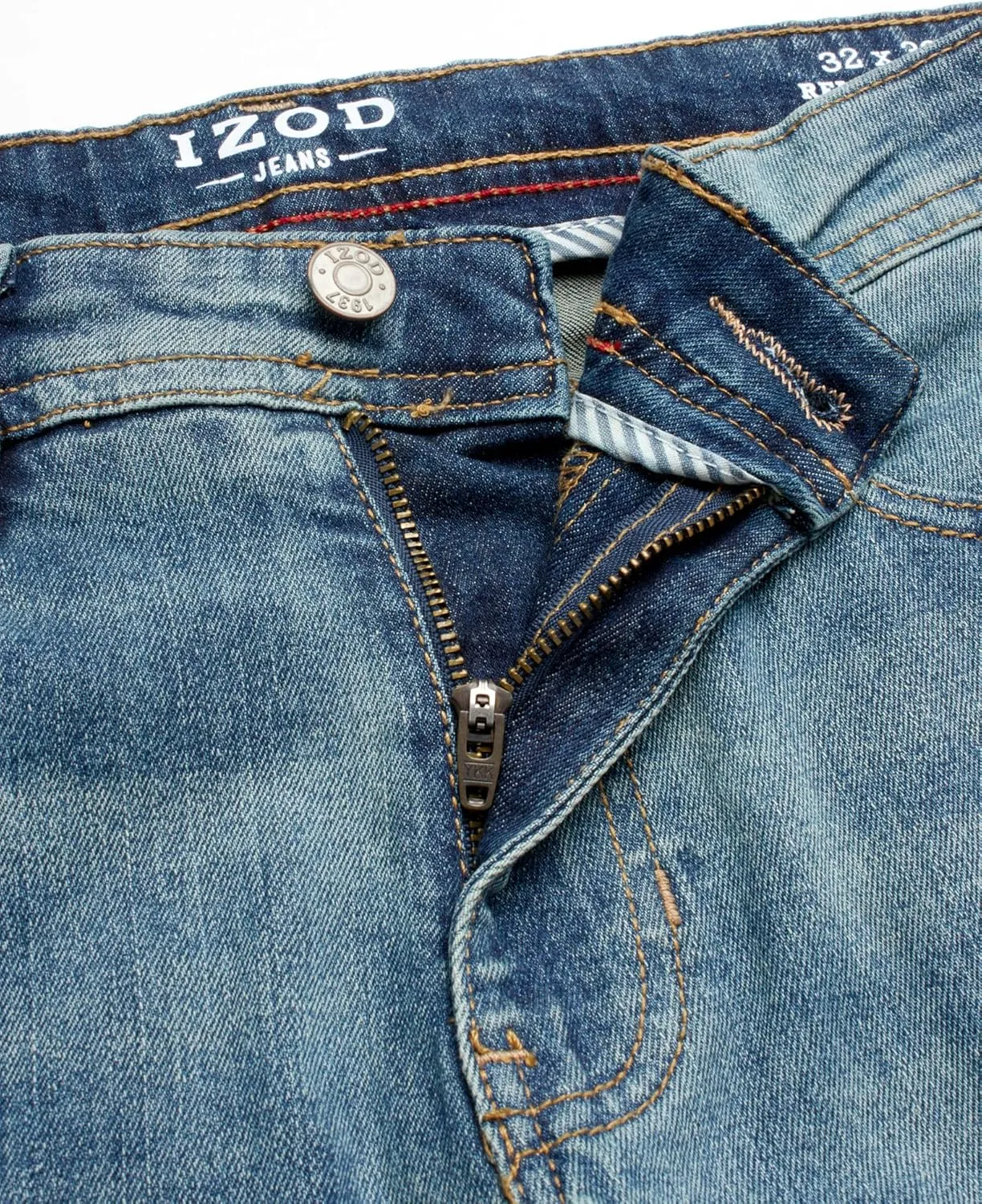 IZOD Men's Relaxed Fit Jeans - Comfortable Stretch Casual Pull On Denim Jeans for Men - Expanded Leg Men's Fashion Pants