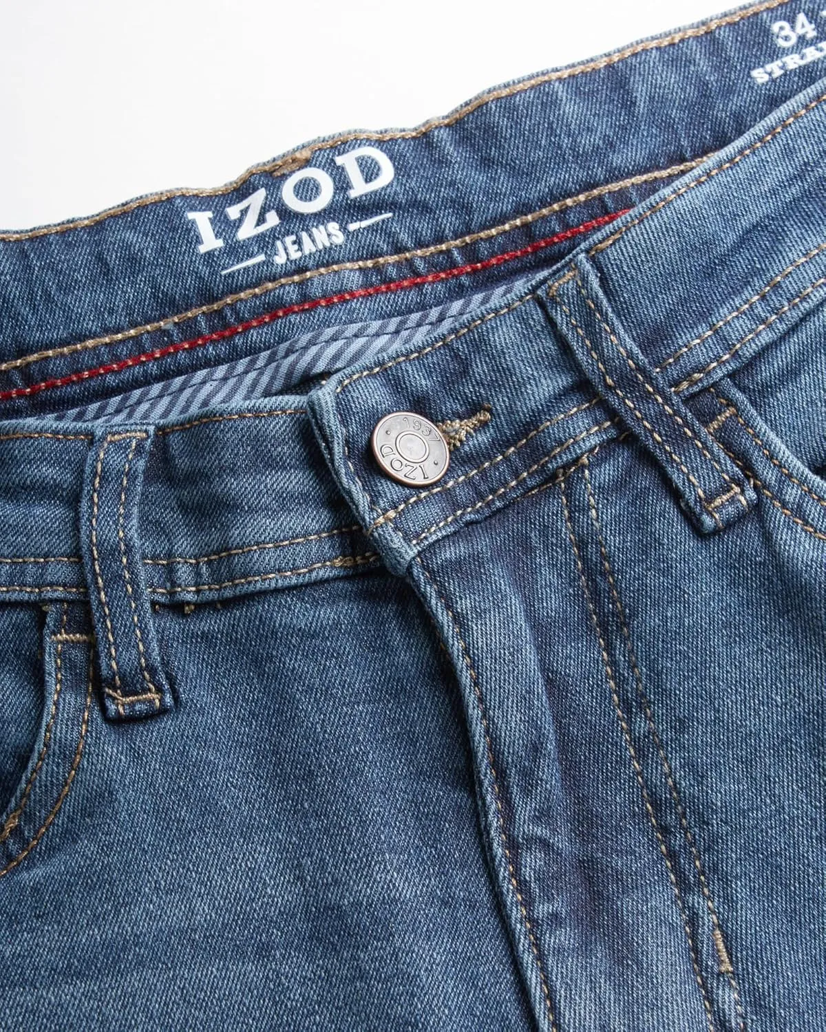 IZOD Men's Straight Leg Jeans - Comfortable Stretch Casual Pull On Denim Jeans for Men - Lightweight Men's Fashion Pants