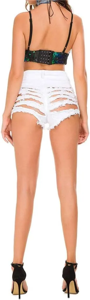 Jean Shorts for Womens High Waisted Stretchy Ripped Denim Shorts Trendy Distressed Sexy Booty Concert Outfit