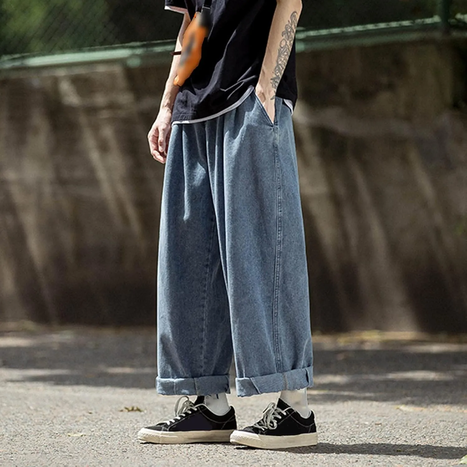 Jeans for Men Plus Size Loose Elastic Waist Jeans Street Wide Leg Trousers Pants Skinny Slim Fit Dark Jeans Men Men