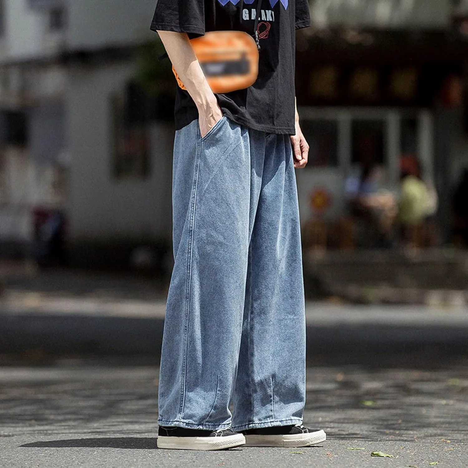 Jeans for Men Plus Size Loose Elastic Waist Jeans Street Wide Leg Trousers Pants Skinny Slim Fit Dark Jeans Men Men