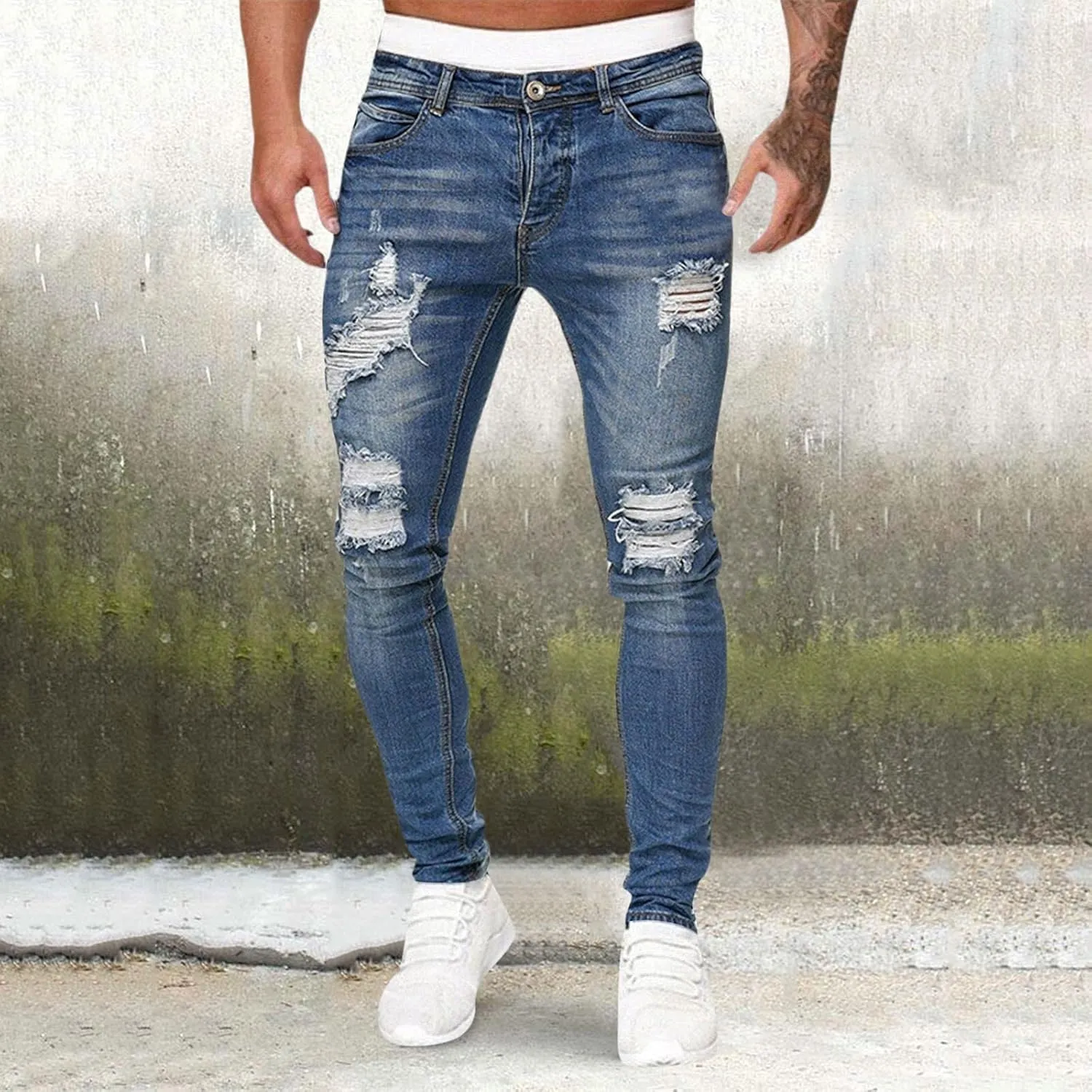 Jeans for Men Plus Size Loose Elastic Waist Jeans Street Wide Leg Trousers Pants Skinny Slim Fit Dark Jeans Men Men