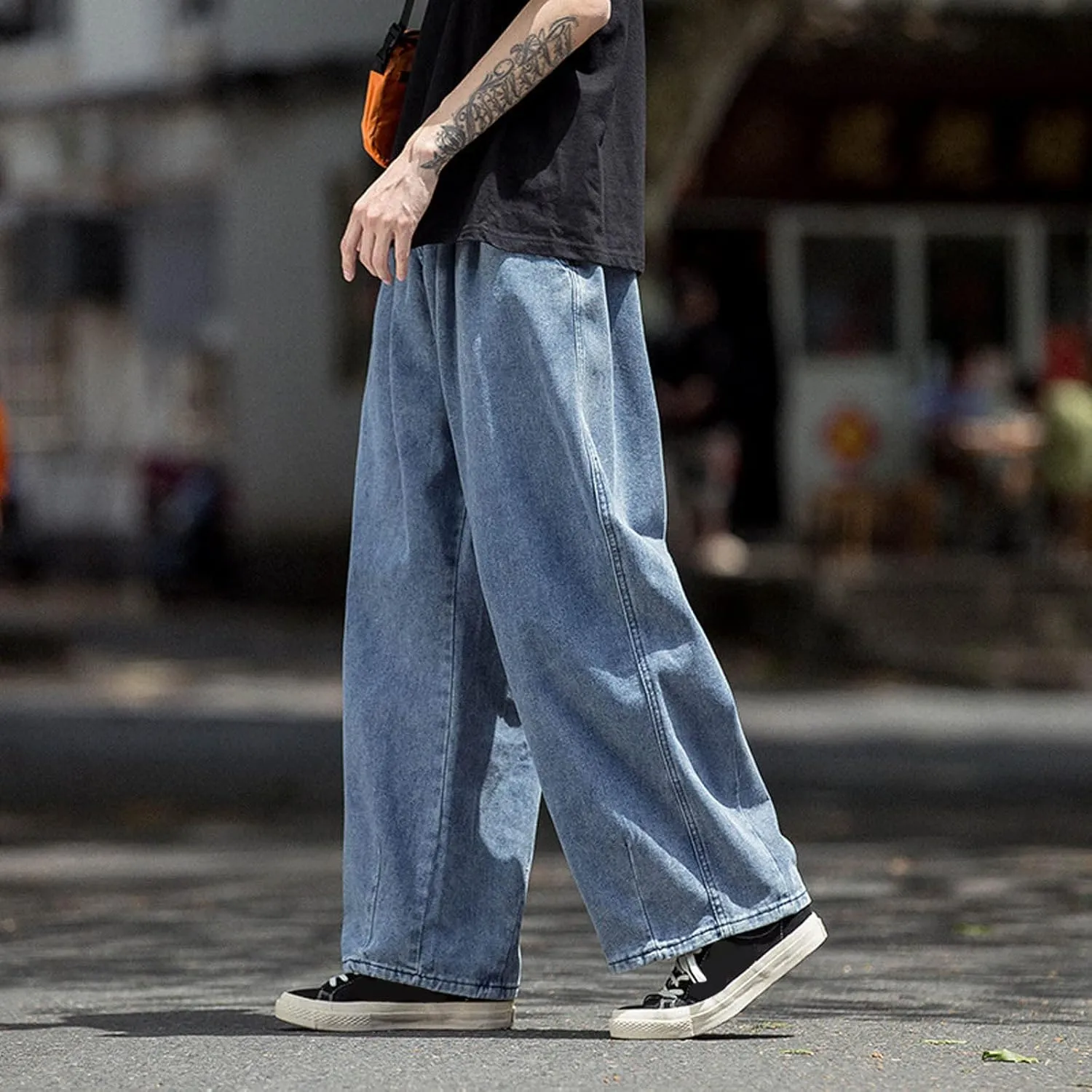 Jeans for Men Plus Size Loose Elastic Waist Jeans Street Wide Leg Trousers Pants Skinny Slim Fit Dark Jeans Men Men
