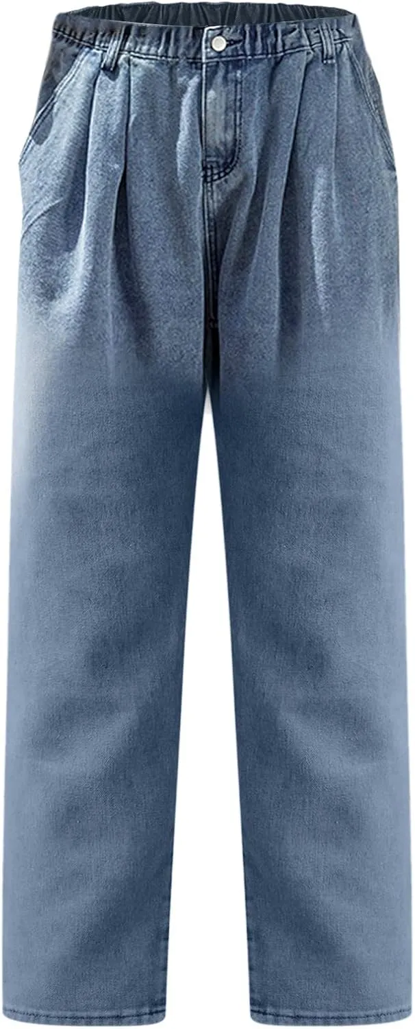 Jeans for Men Plus Size Loose Elastic Waist Jeans Street Wide Leg Trousers Pants Skinny Slim Fit Dark Jeans Men Men