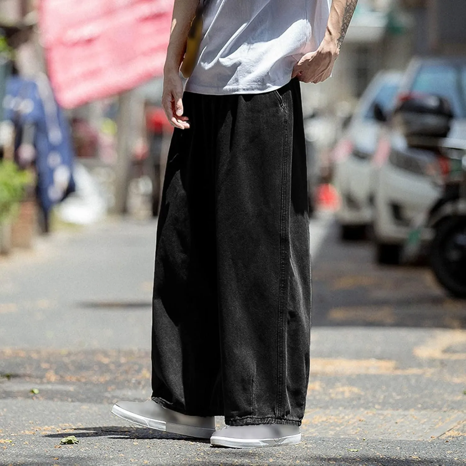 Jeans for Men Plus Size Loose Elastic Waist Jeans Street Wide Leg Trousers Pants Skinny Slim Fit Dark Jeans Men Men
