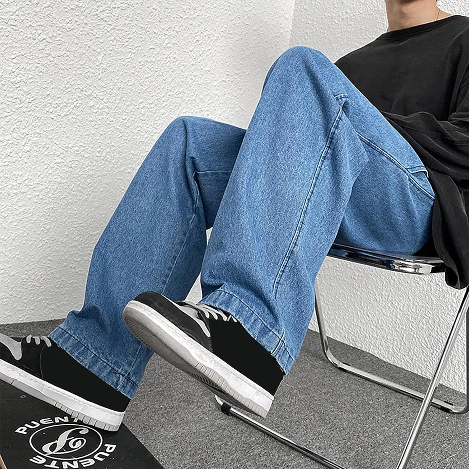 Jeans for Men Relaxed Fit Trousers Pure Colour Jean with Zipper Pocket Jean Trouser Solid Fashion Loose Wide Men's