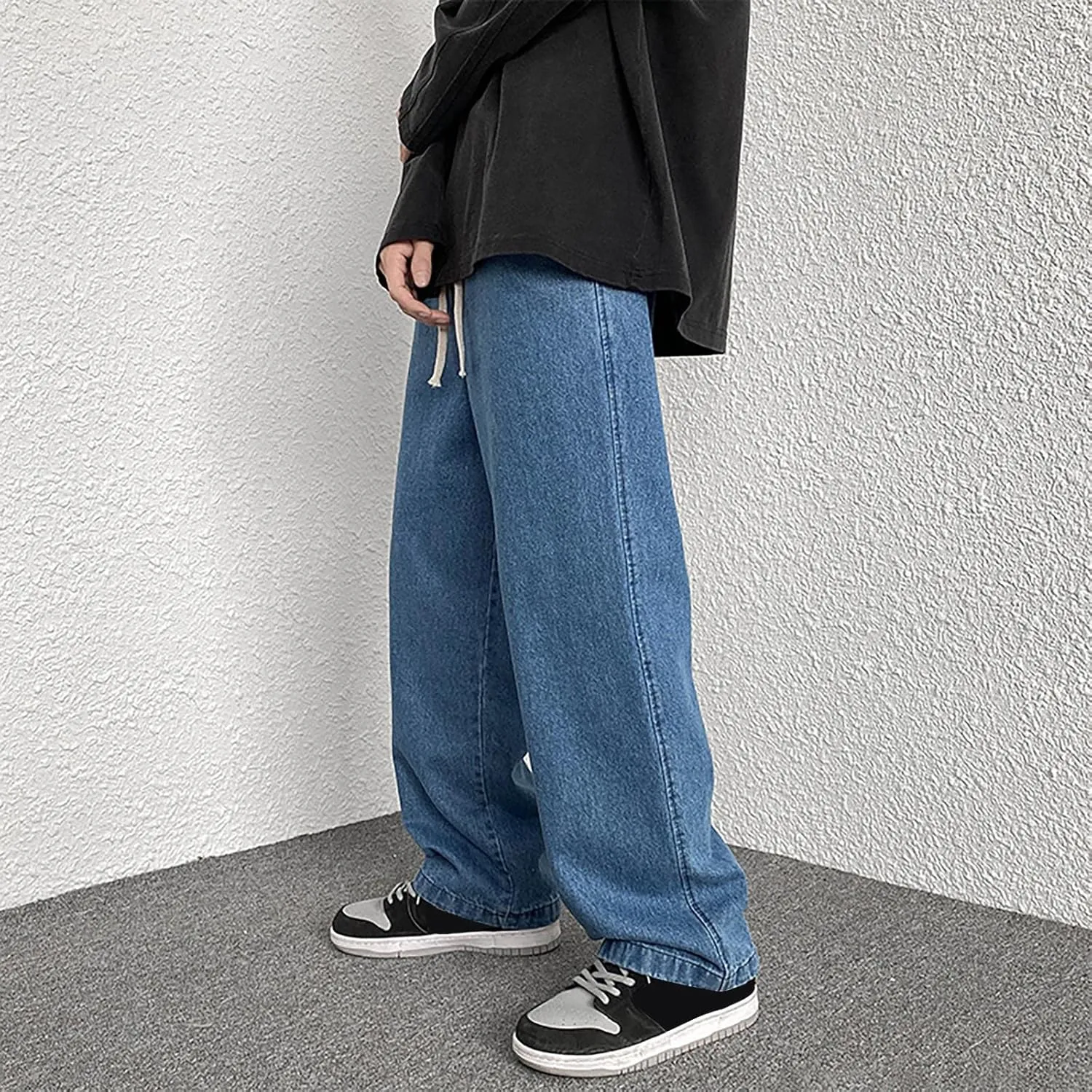 Jeans for Men Relaxed Fit Trousers Pure Colour Jean with Zipper Pocket Jean Trouser Solid Fashion Loose Wide Men's