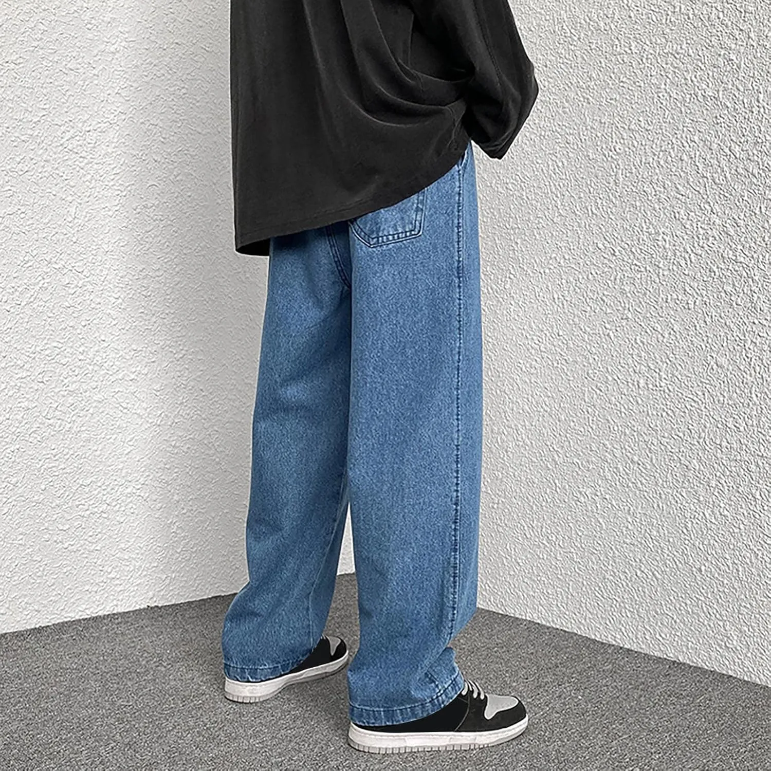 Jeans for Men Relaxed Fit Trousers Pure Colour Jean with Zipper Pocket Jean Trouser Solid Fashion Loose Wide Men's