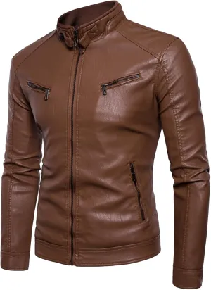 JEsilunmaMY Men's Stand Collar Sherpa Leather Jacket Fleece Lined Slim Motorcycle Biker Coat Fall Winter Bomber Retro Outwear
