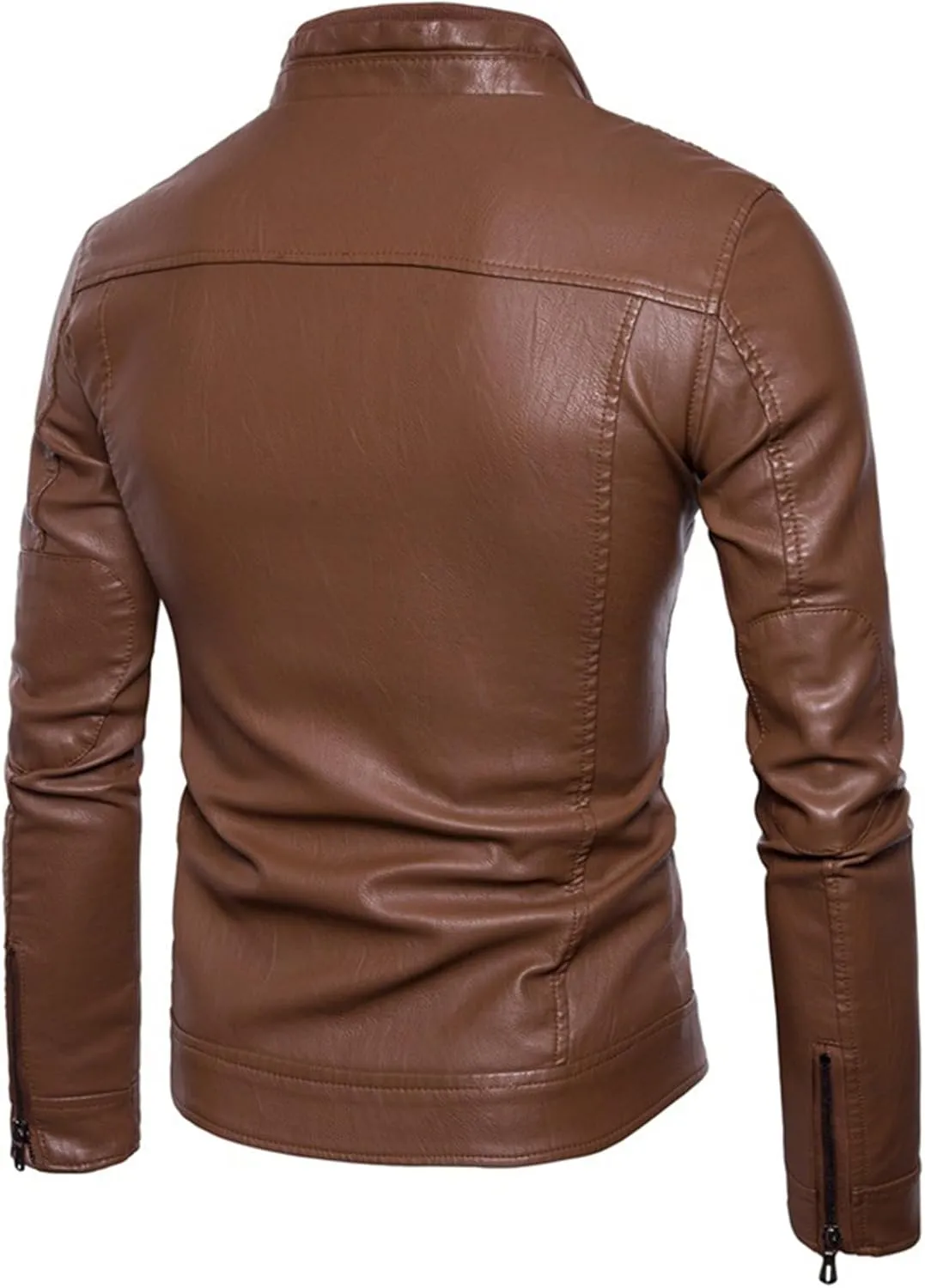 JEsilunmaMY Men's Stand Collar Sherpa Leather Jacket Fleece Lined Slim Motorcycle Biker Coat Fall Winter Bomber Retro Outwear