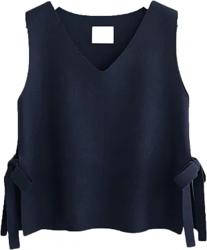 JEsilunmaMY Women's Side Tie Sleeveless Sweater Vest Lightweight V Neck Pullover Tank Tops Solid Color Loose Knitwear Vest