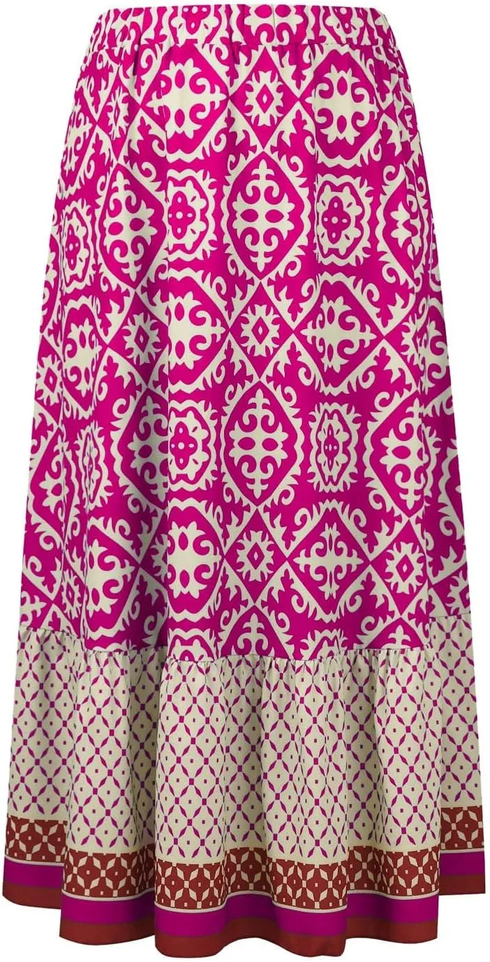 JJHAEVDY Women's 2025 Bohemian Long Skirts Elastic High Waist A Line Maxi Skirts Summer Casual Printed Pleated Flowy Skirts