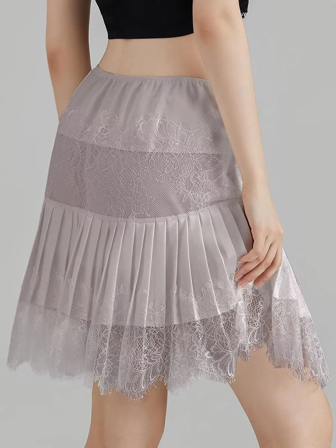 JURIS Women Lace Skirt Y2k Lace Mini Skirt Elastic Waist Half Slip Pleated Ruffle Flora Underskirt Short Flowy Dress 2025