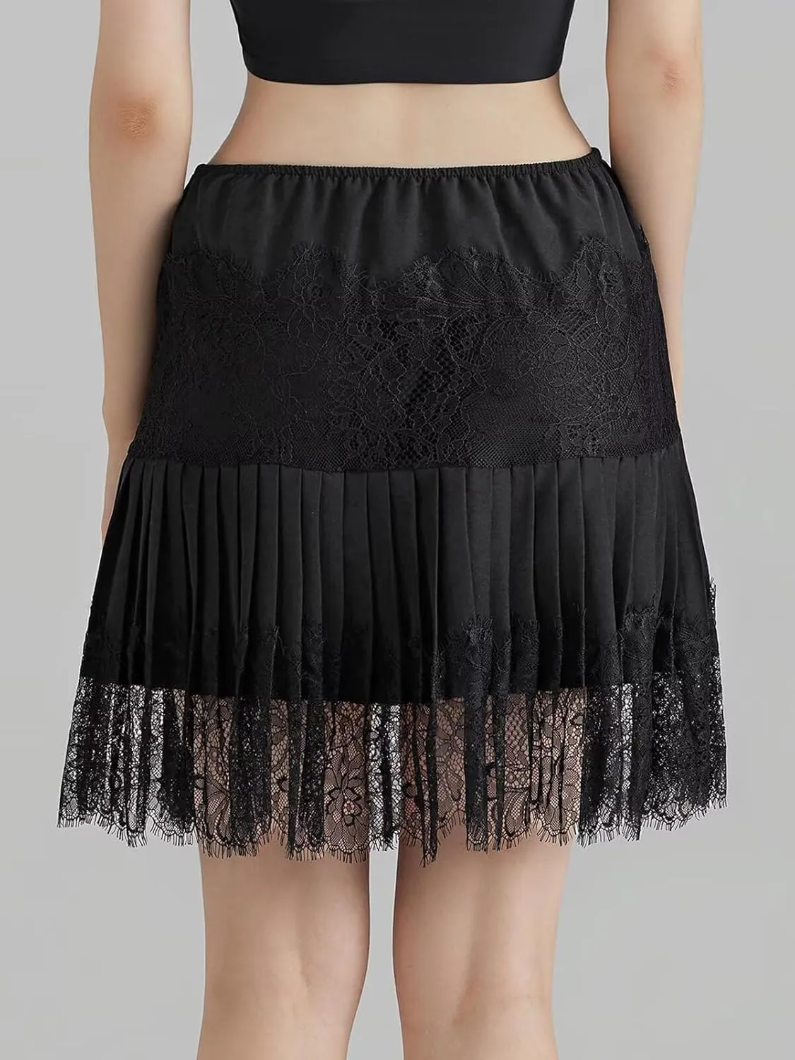 JURIS Women Lace Skirt Y2k Lace Mini Skirt Elastic Waist Half Slip Pleated Ruffle Flora Underskirt Short Flowy Dress 2025