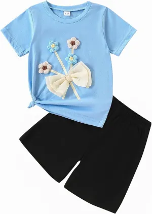 Kids Toddler Girl Clothes Summer 2 Piece Outfits Short Sleeved Top Solid Color Shorts Set