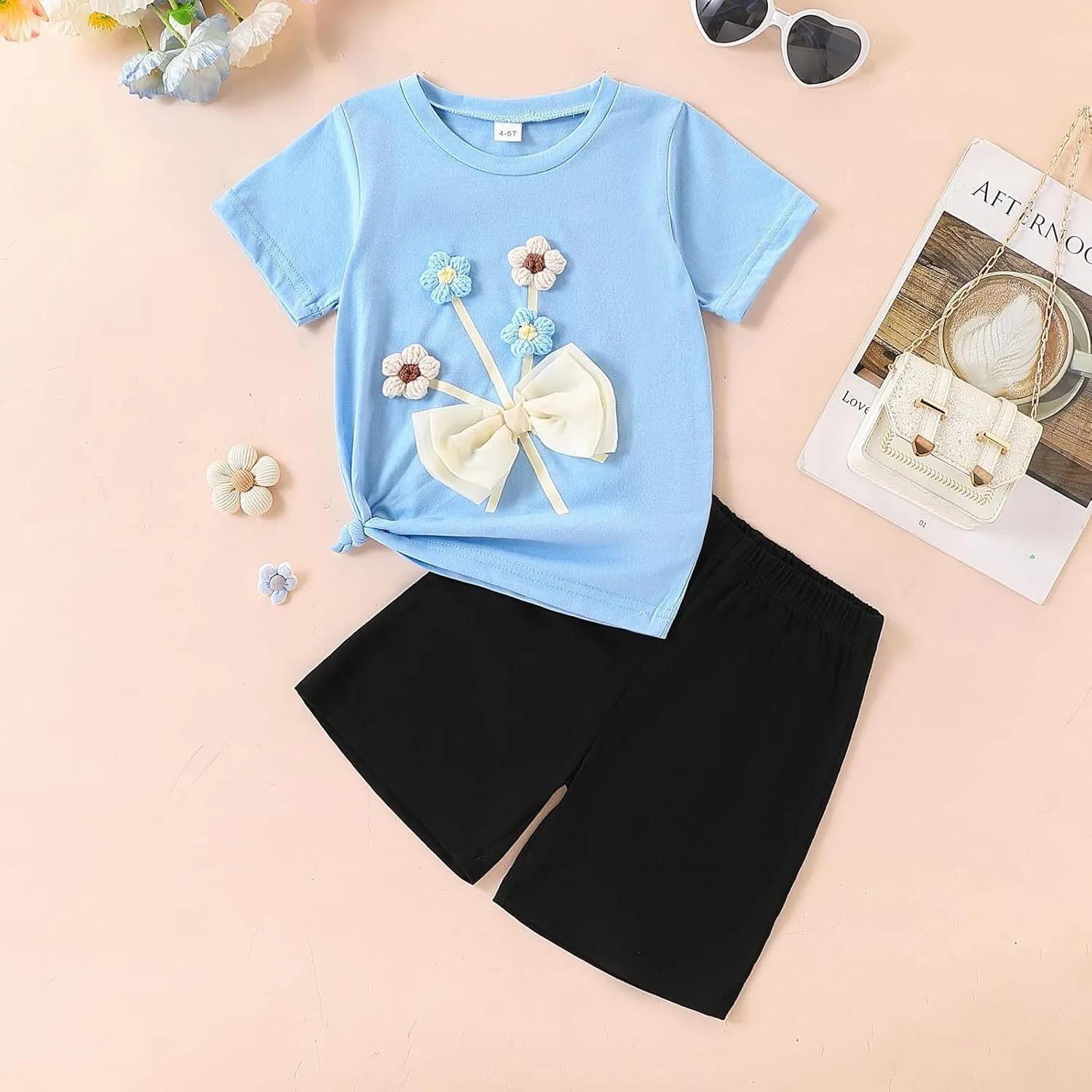 Kids Toddler Girl Clothes Summer 2 Piece Outfits Short Sleeved Top Solid Color Shorts Set