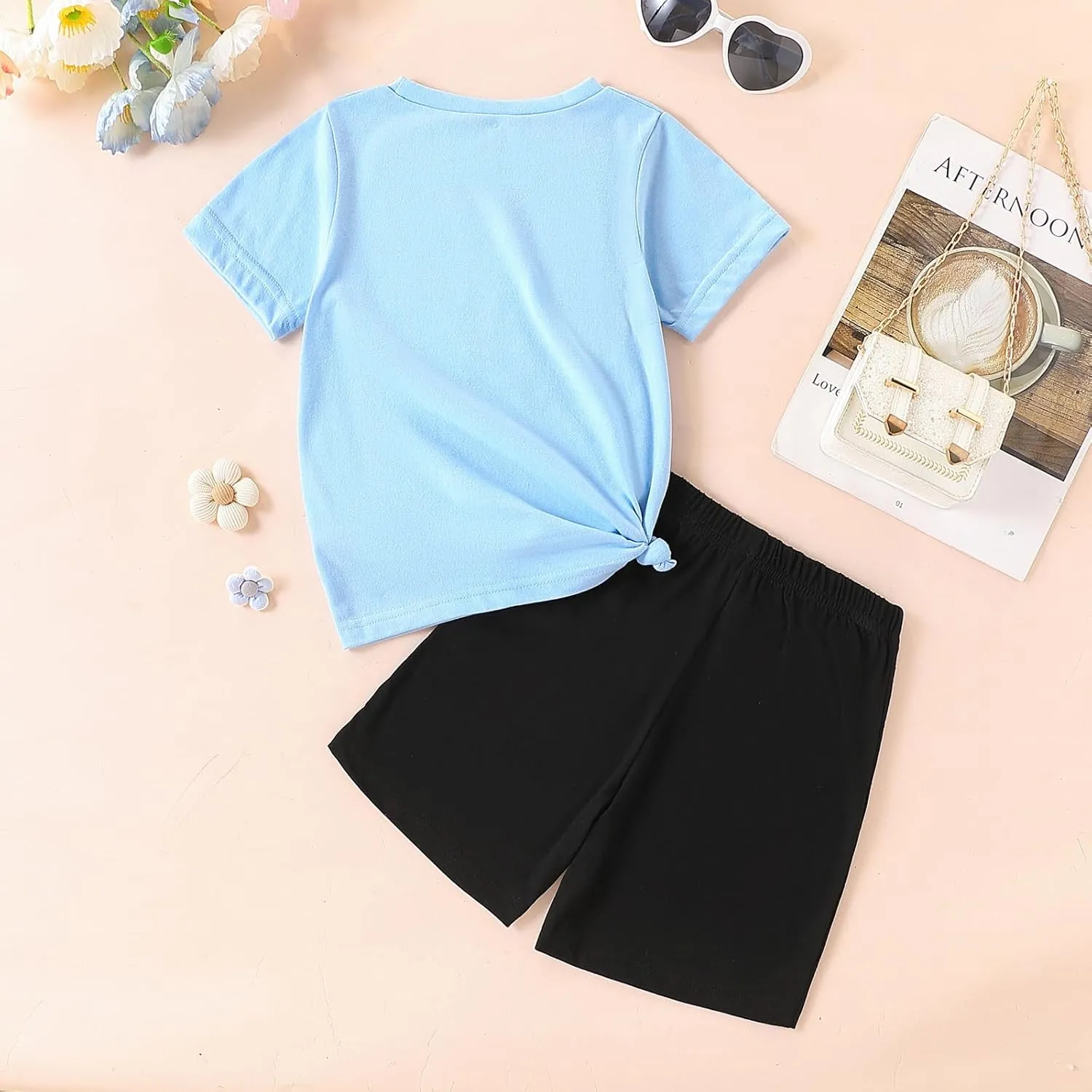 Kids Toddler Girl Clothes Summer 2 Piece Outfits Short Sleeved Top Solid Color Shorts Set