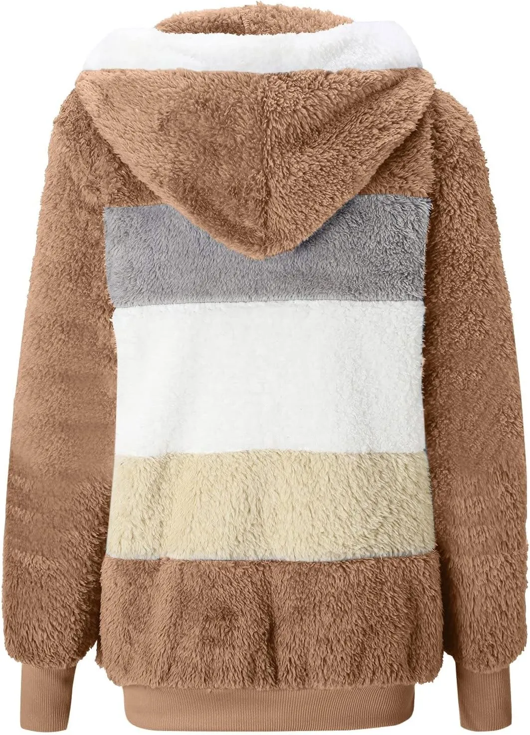 Ladies Large Size Hooded Loose Plush Sweatshirt Comfy Multicolor Paneled Coat Dressy Zip Jacket Casual Dressy Clothes