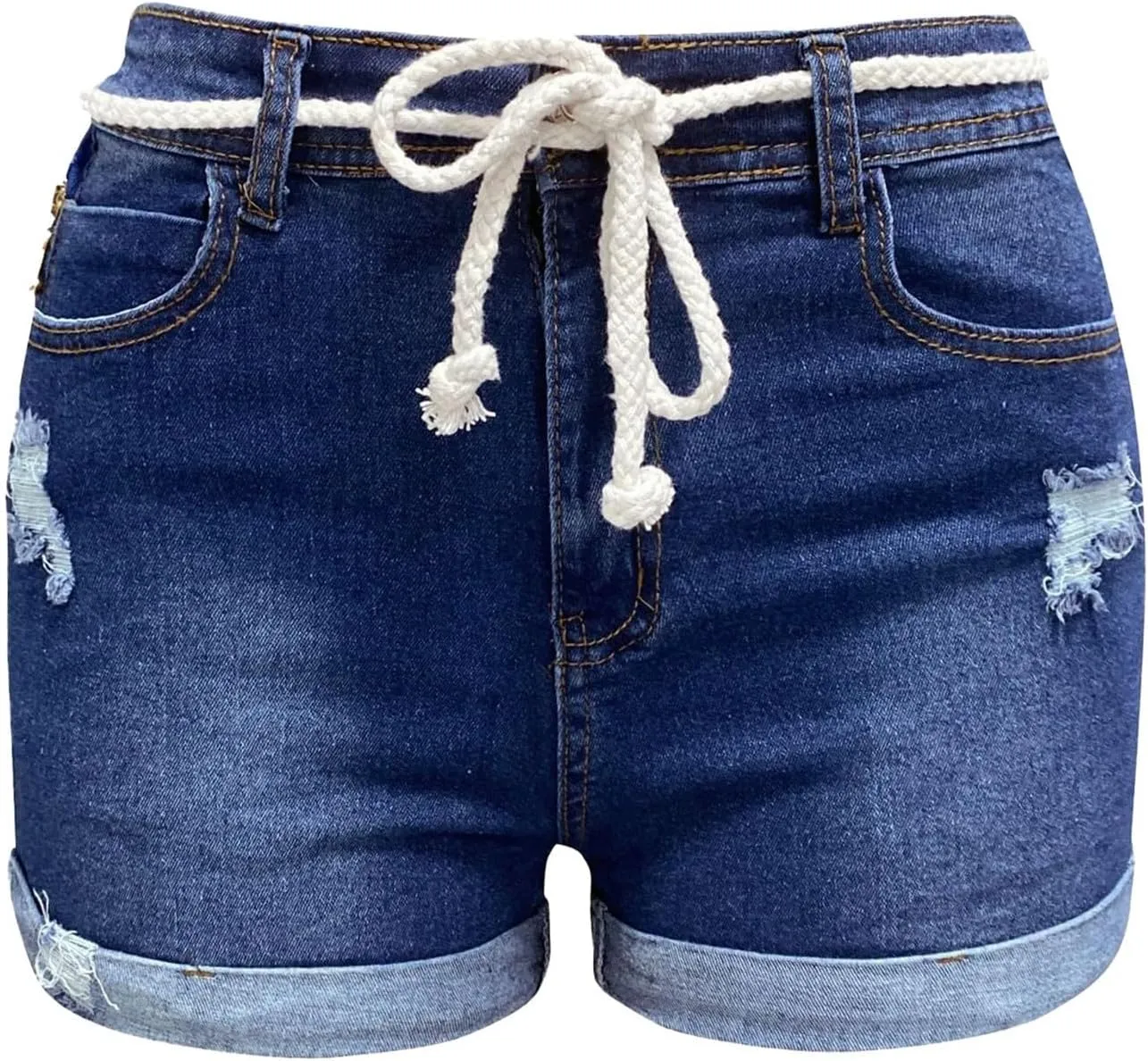 Lady Solid Color Washed Ripped High Waisted Stretch Denim Shorts High Waisted Athletic Shorts Women