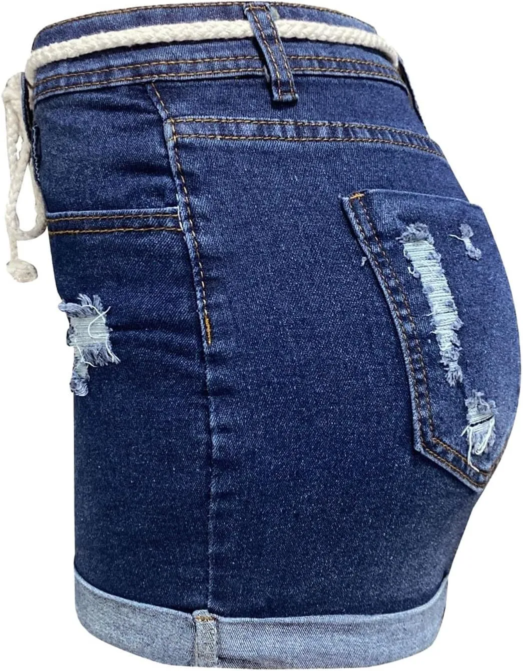 Lady Solid Color Washed Ripped High Waisted Stretch Denim Shorts High Waisted Athletic Shorts Women