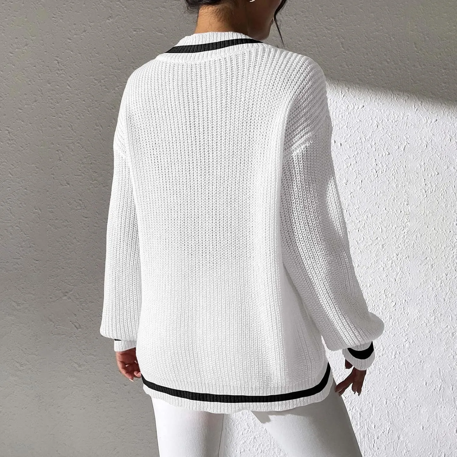 Lastesso Fall Sweaters for Women 2024 V Neck Breathable Oversized Long Sleeve Cable Knit Tops Casual Preppy Trendy Clothes