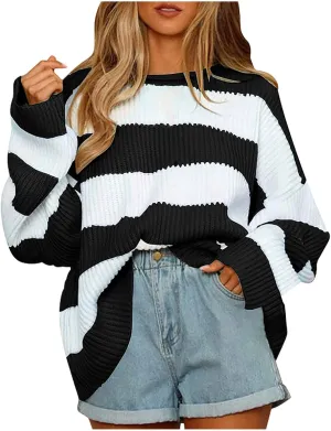 Lastesso Sweaters for Women Trendy Color Block Long Sleeve Sweater Lightweight Soft Pullover Clothes Fashion Fall Clothes