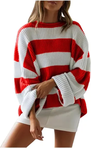 Lastesso Sweaters for Women Trendy Color Block Long Sleeve Sweater Lightweight Soft Pullover Clothes Fashion Fall Clothes