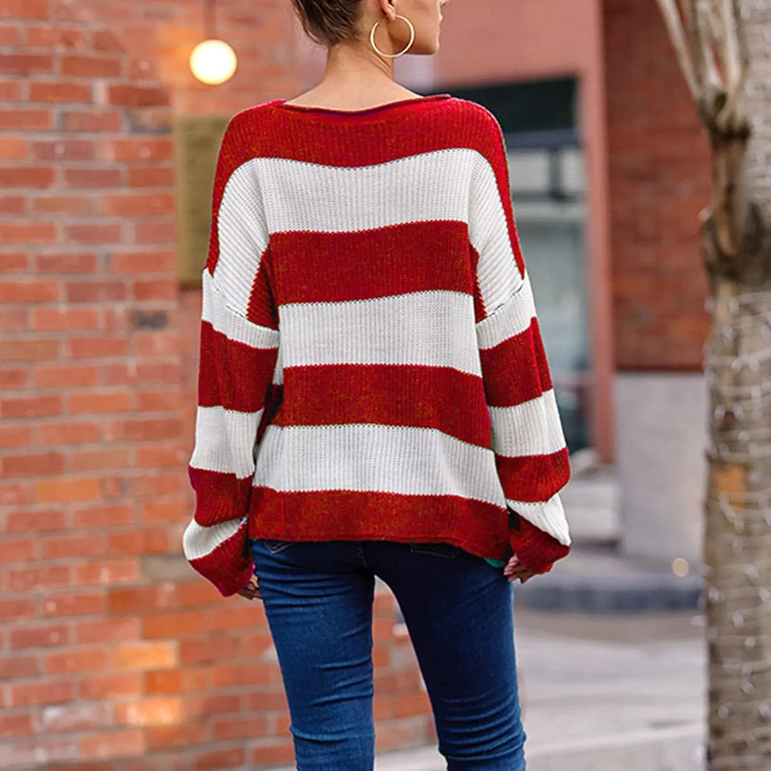 Lastesso Sweaters for Women Trendy Color Block Long Sleeve Sweater Lightweight Soft Pullover Clothes Fashion Fall Clothes
