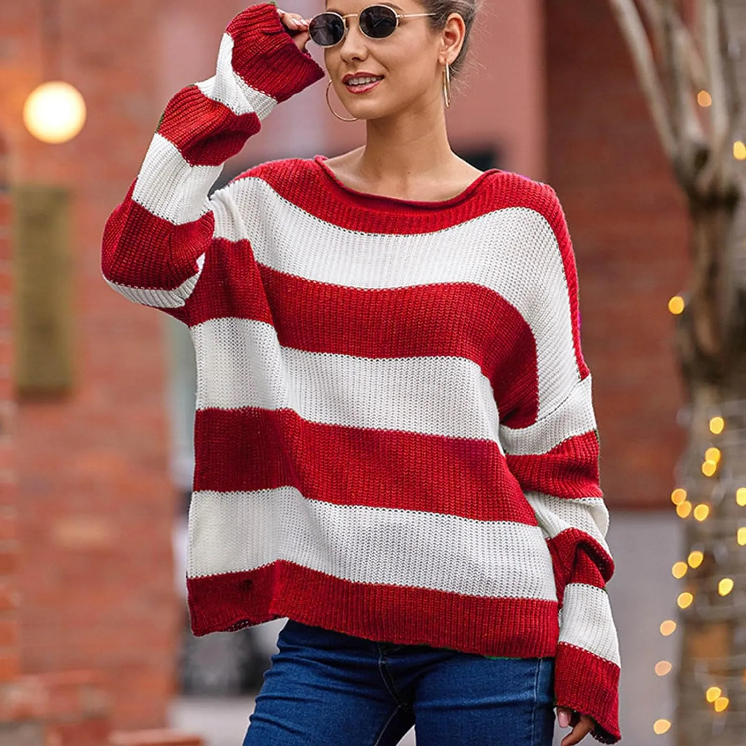 Lastesso Sweaters for Women Trendy Color Block Long Sleeve Sweater Lightweight Soft Pullover Clothes Fashion Fall Clothes