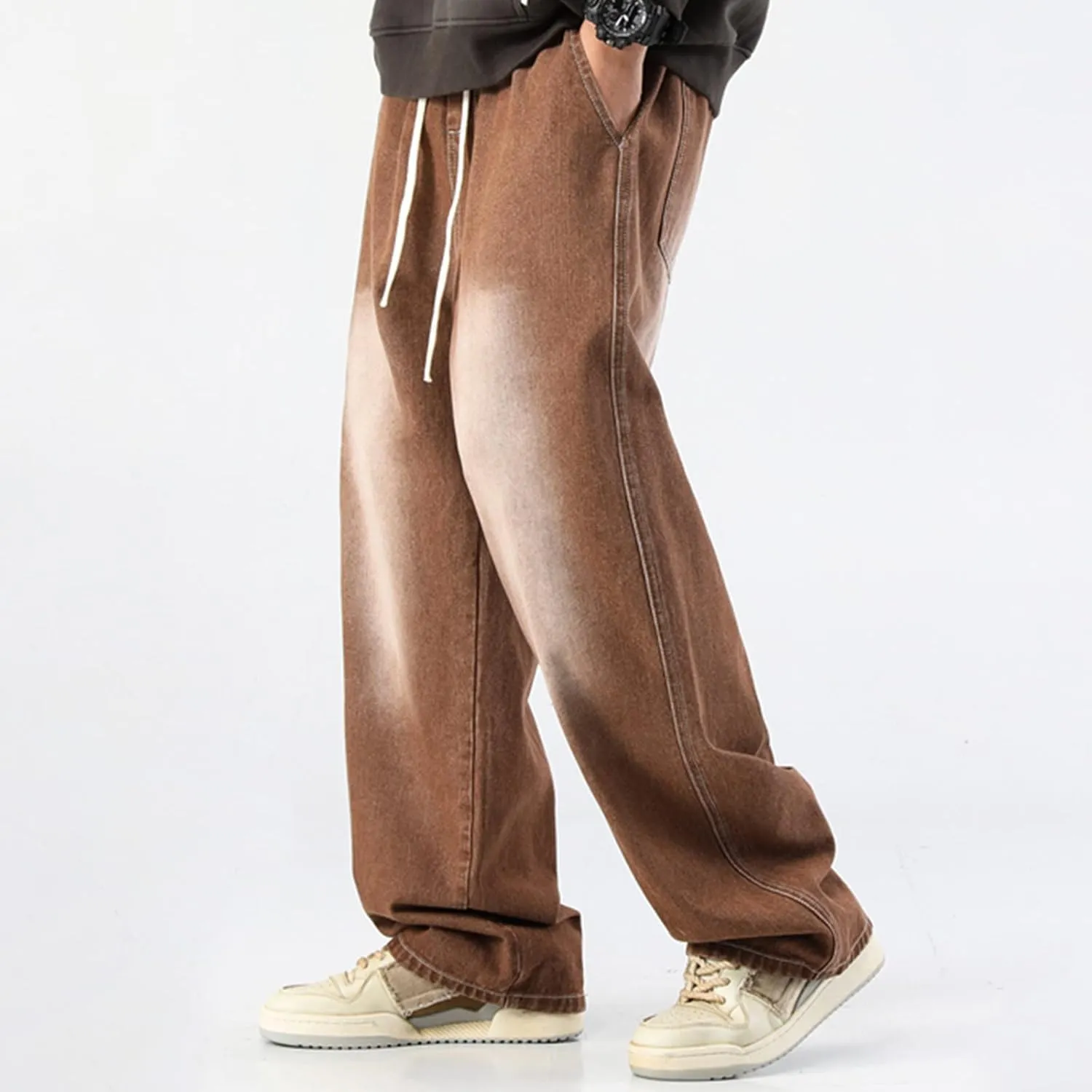 Leg Men's Pants Plus-Size Street Pants with Pocket Fashion Jeans Nine Points Pants Comfort Flex Waist Jean Men