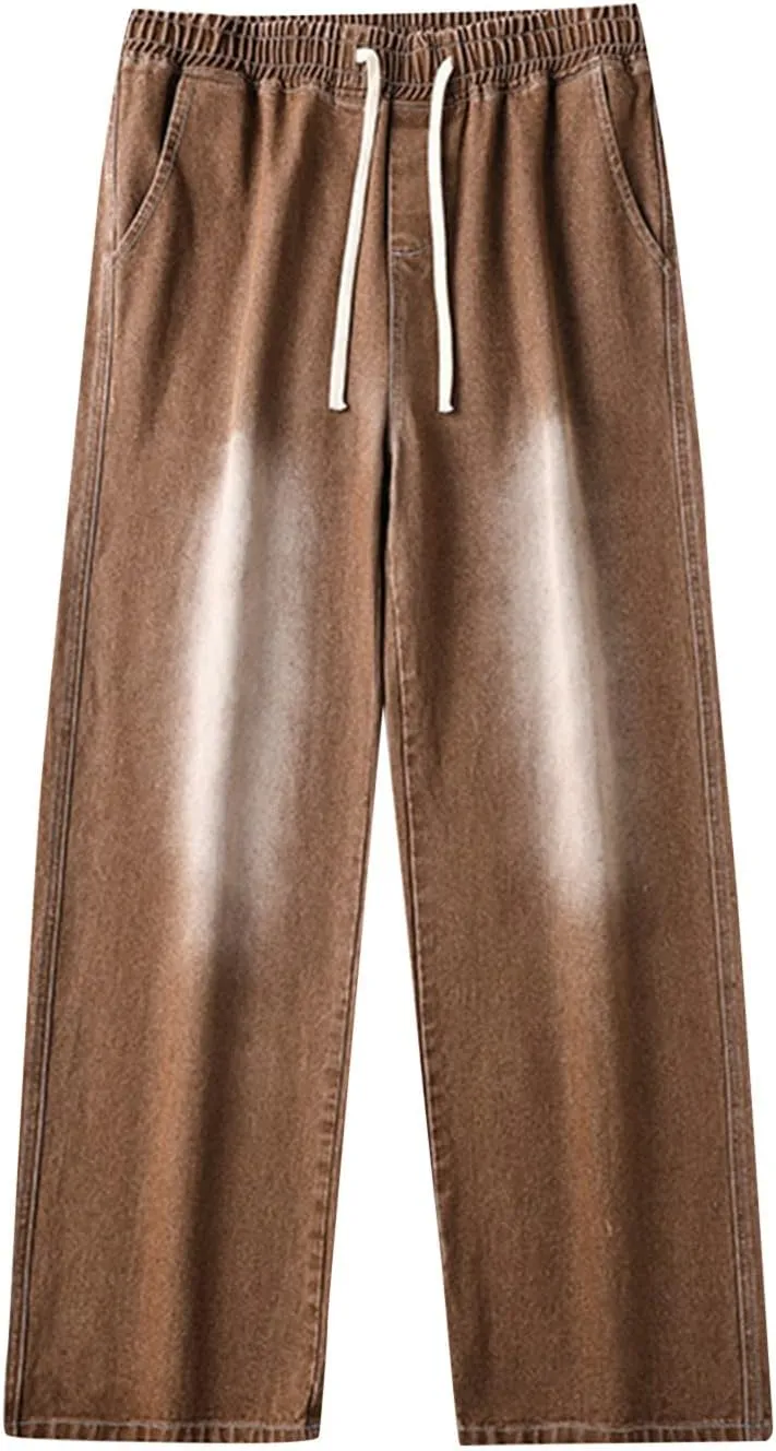 Leg Men's Pants Plus-Size Street Pants with Pocket Fashion Jeans Nine Points Pants Comfort Flex Waist Jean Men