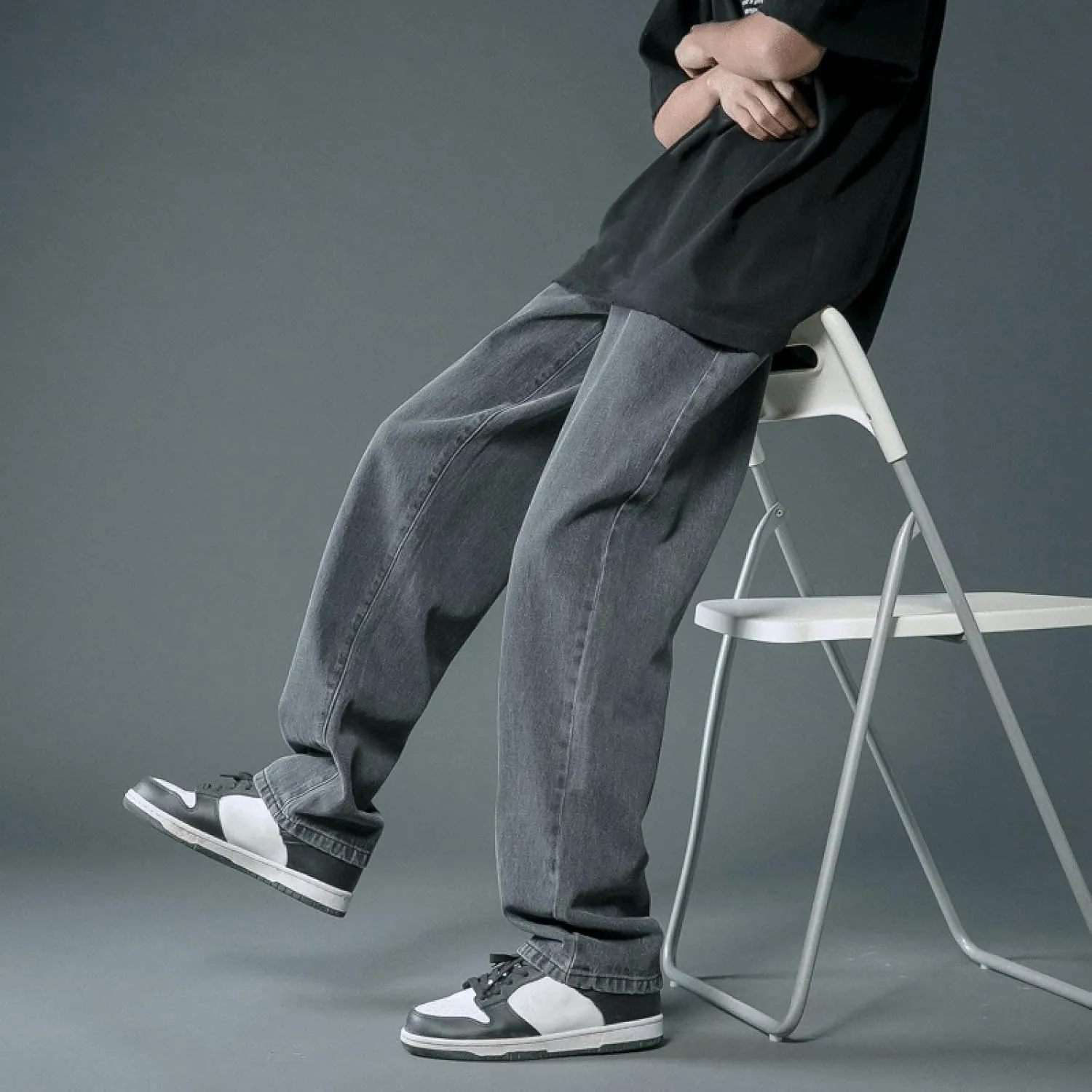 Leg Men's Pants Plus-Size Street Pants with Pocket Fashion Jeans Nine Points Pants Comfort Flex Waist Jean Men