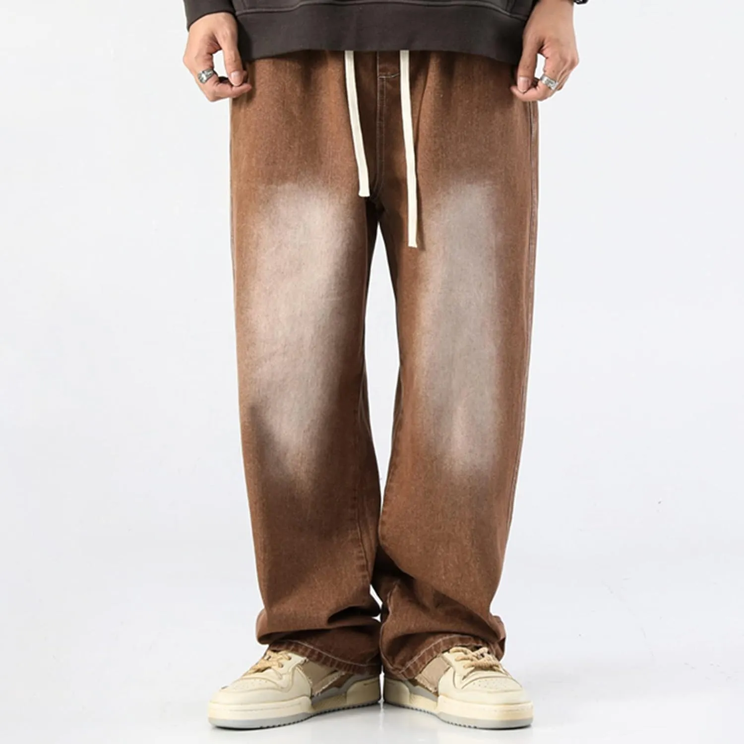Leg Men's Pants Plus-Size Street Pants with Pocket Fashion Jeans Nine Points Pants Comfort Flex Waist Jean Men