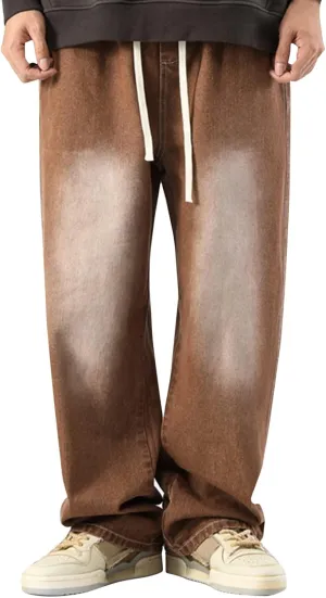 Leg Men's Pants Plus-Size Street Pants with Pocket Fashion Jeans Nine Points Pants Comfort Flex Waist Jean Men