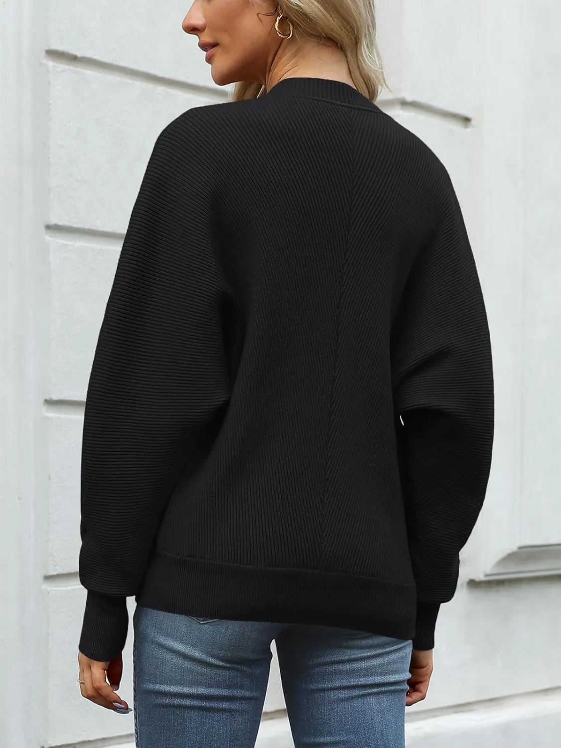 LILLUSORY Women's Oversized Mock Neck Sweaters Trendy Pullover 2025 Casual Outfits Knit Batwing Sleeve Winter Tops