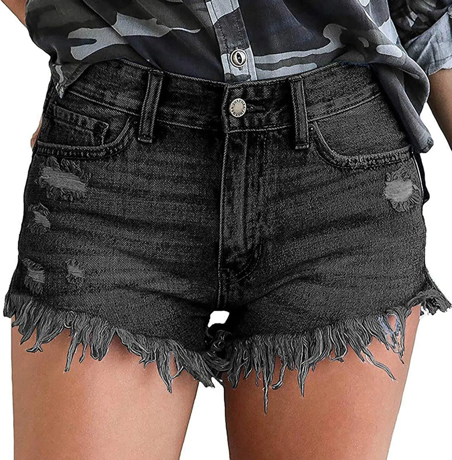LIXIAO Women's High Waisted Ripped Stretchy Denim Hot Short Summer Jean Shorts Women Denim Shorts