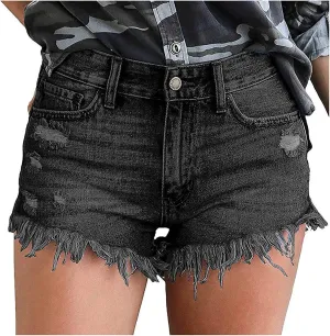 LIXIAO Women's High Waisted Ripped Stretchy Denim Hot Short Summer Jean Shorts Women Denim Shorts