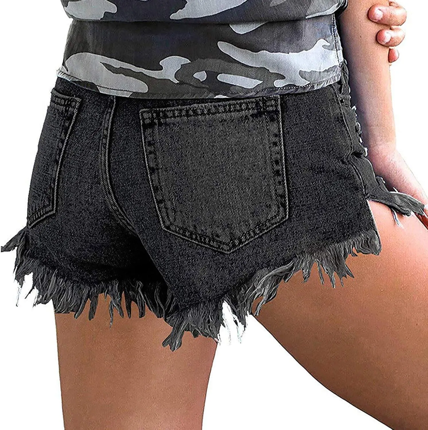 LIXIAO Women's High Waisted Ripped Stretchy Denim Hot Short Summer Jean Shorts Women Denim Shorts