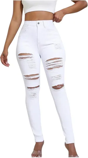Lmdudan Denim Pants for Women High Waisted Stretch Patchwork Jeans Skinny Casual Distressed Ankle Length Patch Jeans Pant